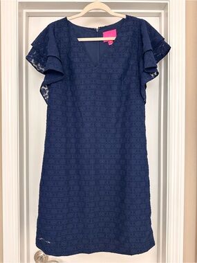 Lilly Pulitzer Navy Lace Flutter-Sleeve  Kathie Dress